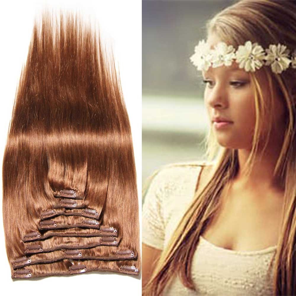 Idolra Wholesale Colored 24 Inch Clip In Malaysian Real Virgin Human Hair Extensions